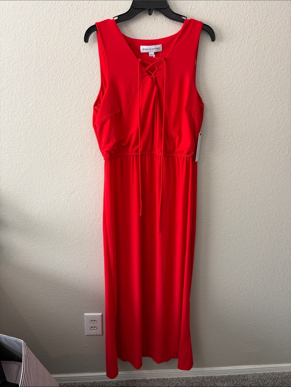NEW Emma & Michele Bright Red Sleeveless Lace-Up Maxi Dress Size Large